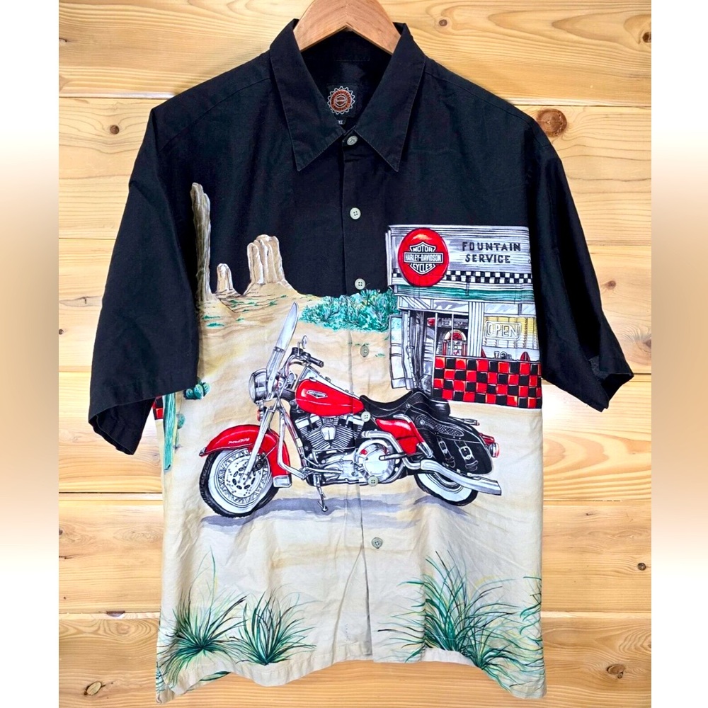 Harley-Davidson Black and Multicolor Casual Button Down Shirt